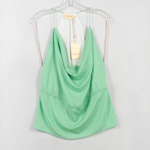Last April Tank Top Sz Medium Green White Spaghetti Strap Cowl Neck Tie Back NEW